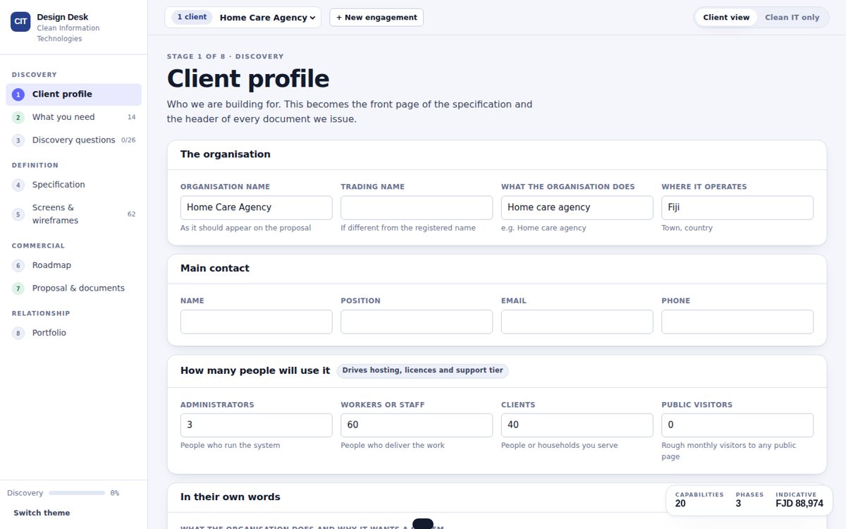 Screenshot of Clean IT Design Desk